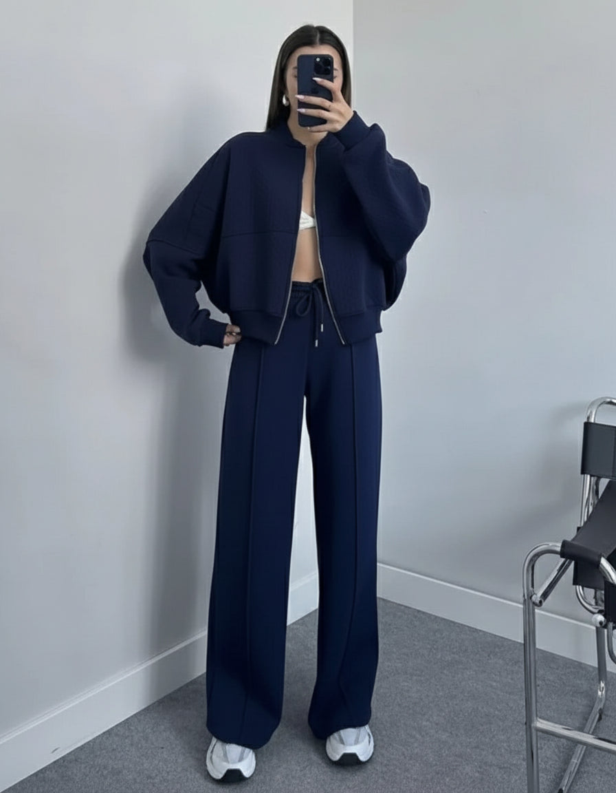 Zip-Up Sweater and Casual Trousers Set