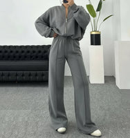 Zip-Up Sweater and Casual Trousers Set
