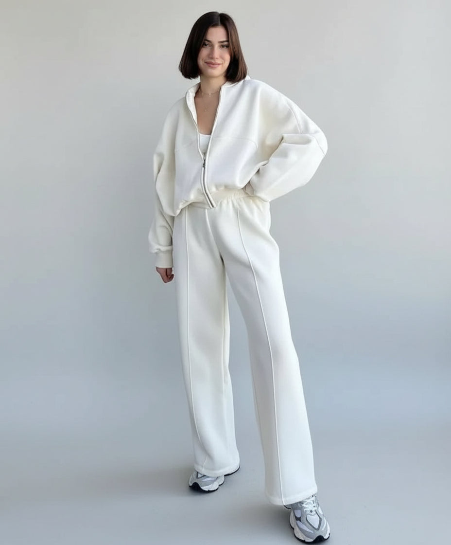 Zip-Up Sweater and Casual Trousers Set